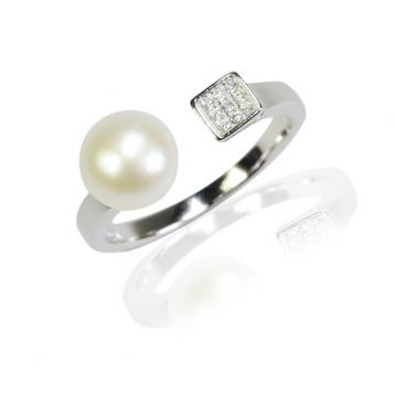925 silver CZ fresh water pearl ring