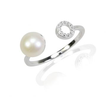925 silver CZ fresh water pearl ring