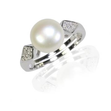 925 silver CZ fresh water pearl ring