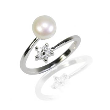 925 silver CZ fresh water pearl ring