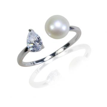 925 silver CZ fresh water pearl ring