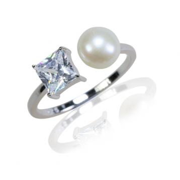 925 silver CZ fresh water pearl ring