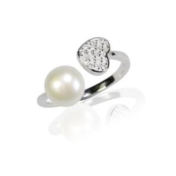 925 silver CZ fresh water pearl ring