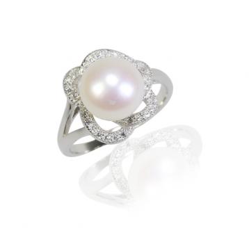 925 silver CZ fresh water pearl ring