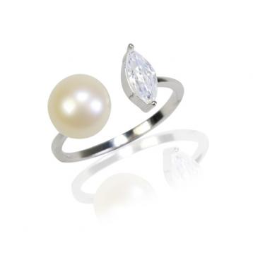 925 silver CZ fresh water pearl ring