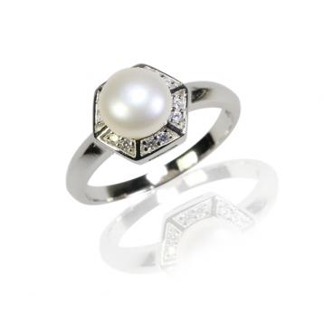 925 silver CZ fresh water pearl ring