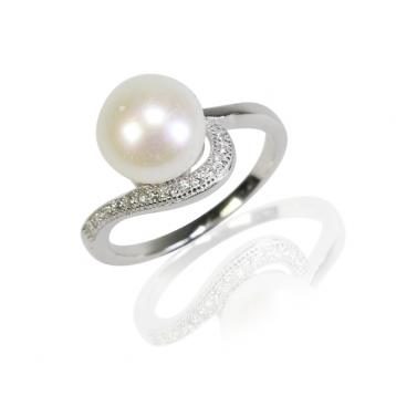 925 silver CZ fresh water pearl ring