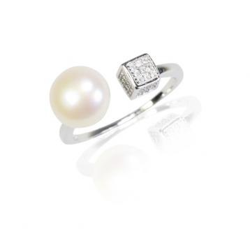 925 silver CZ fresh water pearl ring