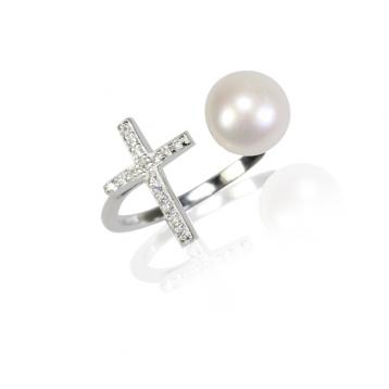 925 silver CZ fresh water pearl ring