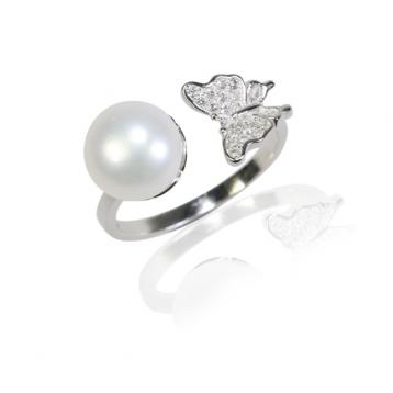 925 silver CZ fresh water pearl ring