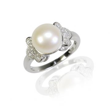 925 silver CZ fresh water pearl ring
