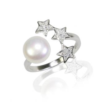 925 silver CZ fresh water pearl ring