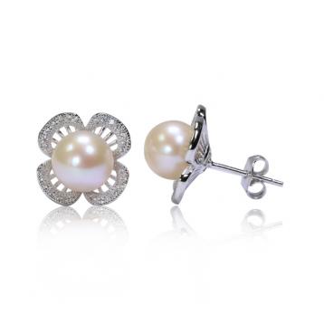 925 silver CZ fresh water pearl earring