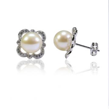 925 silver CZ fresh water pearl earring