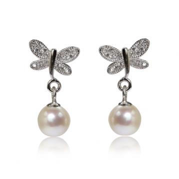 925 silver CZ fresh water pearl earring