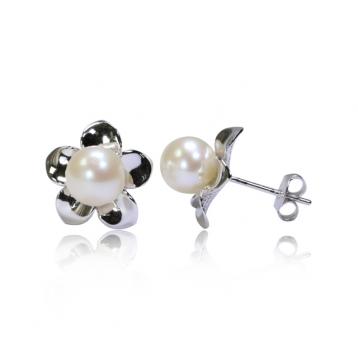 925 silver CZ fresh water pearl earring