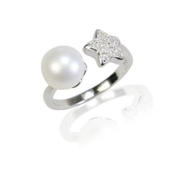 925 silver CZ fresh water pearl ring