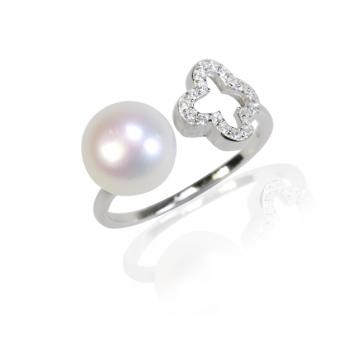 925 silver CZ fresh water pearl ring