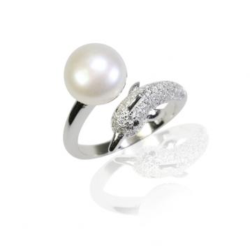 925 silver CZ fresh water pearl ring