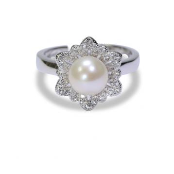 925 silver CZ fresh water pearl ring