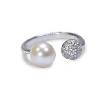 925 silver CZ fresh water pearl ring