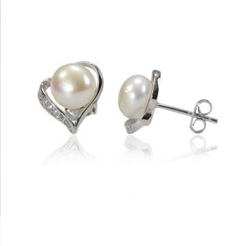 925 silver CZ fresh water pearl earring