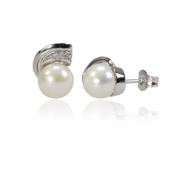 925 silver CZ fresh water pearl earring