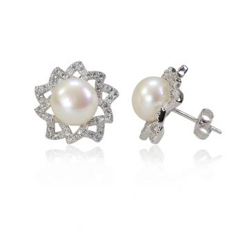 925 silver CZ fresh water pearl earring