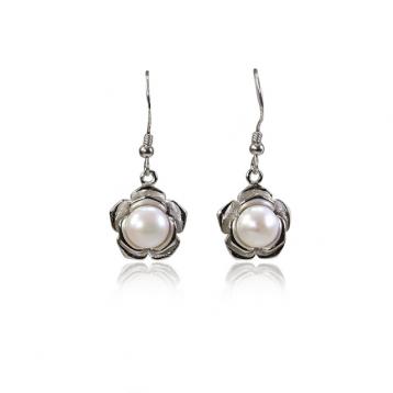 925 silver CZ fresh water pearl earring