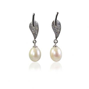 925 silver CZ fresh water pearl earring