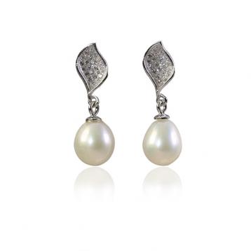 925 silver CZ fresh water pearl earring