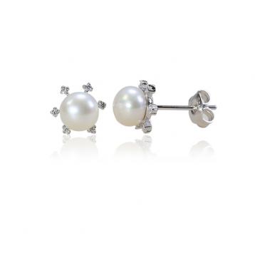 925 silver CZ fresh water pearl earring