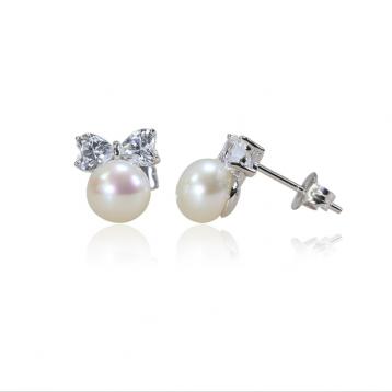 925 silver CZ fresh water pearl earring
