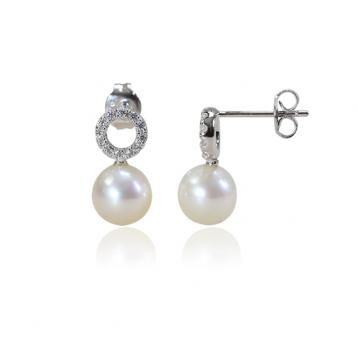925 silver CZ fresh water pearl earring
