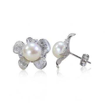 925 silver CZ fresh water pearl earring