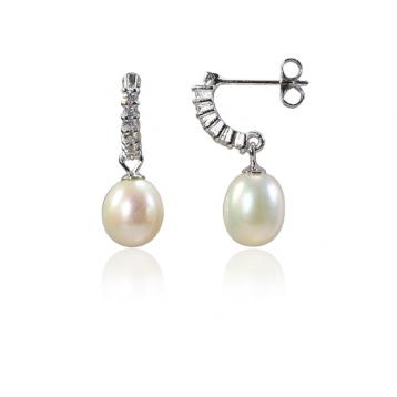 925 silver CZ fresh water pearl earring