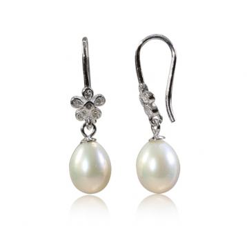 925 silver CZ fresh water pearl earring
