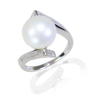 925 silver CZ fresh water pearl ring