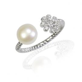 925 silver CZ fresh water pearl ring