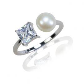 925 silver CZ fresh water pearl ring