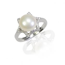 925 silver CZ fresh water pearl ring
