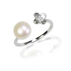 925 silver CZ fresh water pearl ring