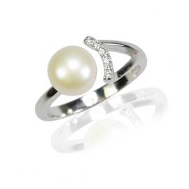 925 silver CZ fresh water pearl ring