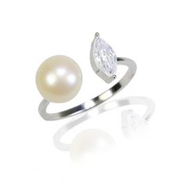 925 silver CZ fresh water pearl ring