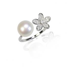 925 silver CZ fresh water pearl ring