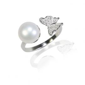 925 silver CZ fresh water pearl ring
