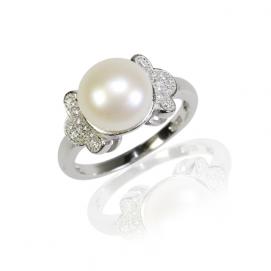 925 silver CZ fresh water pearl ring