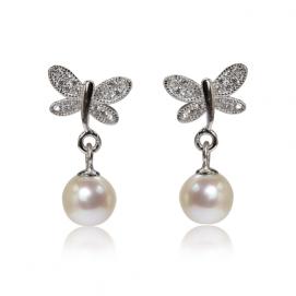 925 silver CZ fresh water pearl earring