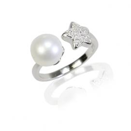 925 silver CZ fresh water pearl ring