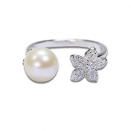 925 silver CZ fresh water pearl ring